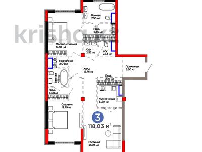 3-комнатная квартира · 121.66 м² · 2/3 этаж, Саина 1а/1 за ~ 263.6 млн ₸ в Алматы, Бостандыкский р-н