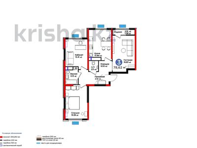 3-комнатная квартира, 78.62 м², 10/12 этаж, Байдибек би за ~ 33.5 млн 〒 в Шымкенте, Аль-Фарабийский р-н