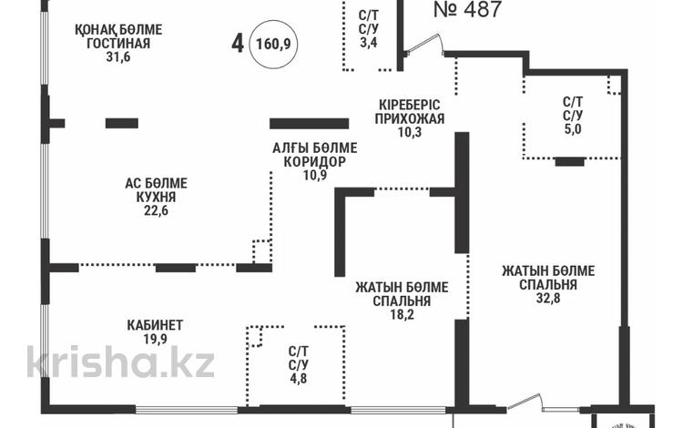 4-комнатная квартира · 160.9 м² · 18/19 этаж, Аль-Фараби 41 за 149 млн ₸ в Алматы, Бостандыкский р-н — фото 2