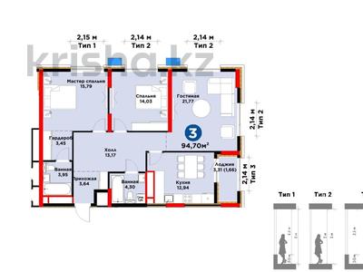 3-комнатная квартира · 95 м² · 14/16 этаж, Е-899 10 — САМАЯ НИЗКАЯ ЦЕНА за 73 млн ₸ в Астане, Нура р-н