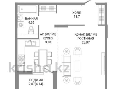 1-бөлмелі пәтер · 52.17 м² · 1/8 қабат, А 32 2Б, бағасы: ~ 40.7 млн ₸ в Астане