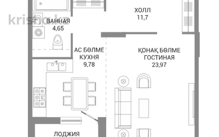 1-бөлмелі пәтер · 52.17 м² · 1/8 қабат, А 32 2Б, бағасы: ~ 40.7 млн ₸ в Астане — фото 2