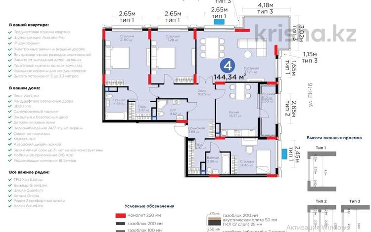 4-бөлмелі пәтер · 144 м² · 7/9 қабат, Е-899 3, бағасы: 127 млн ₸ в Астане, Нура р-н — фото 2