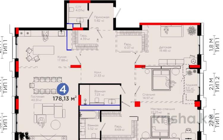 4-бөлмелі пәтер, 180 м², 5/8 қабат, переулок Тасшокы 4, бағасы: 170 млн 〒 в Астане, Алматы р-н — фото 2