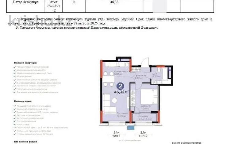 2-бөлмелі пәтер · 46.33 м² · 11/14 қабат, Сагадат Нурмагамбетов 17 — ВЫГОДНО!!!, бағасы: 35 млн ₸ в Астане, Сарайшык р-н — фото 2