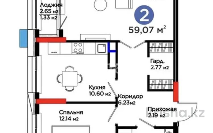 2-бөлмелі пәтер · 59.7 м² · 4/9 қабат, Турар Рыскулов 18/1 — мечеть Нурсултан, бағасы: 45 млн ₸ в Астане, Есильский р-н — фото 2
