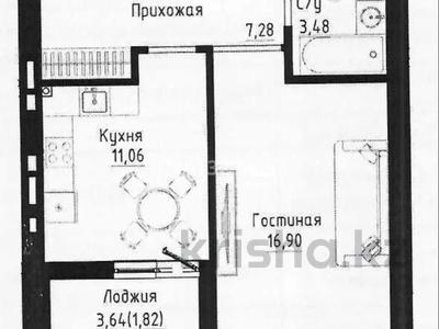 1-бөлмелі пәтер · 40.54 м² · 7/9 қабат, Култегин 3 — Е-15, бағасы: 26 млн ₸ в Астане, Нура р-н