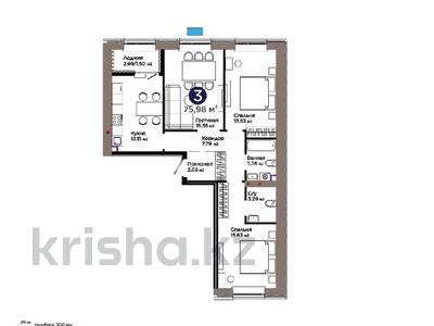 3-бөлмелі пәтер · 76 м² · 6/9 қабат, Е 909 29, бағасы: 40 млн ₸ в Астане, Нура р-н