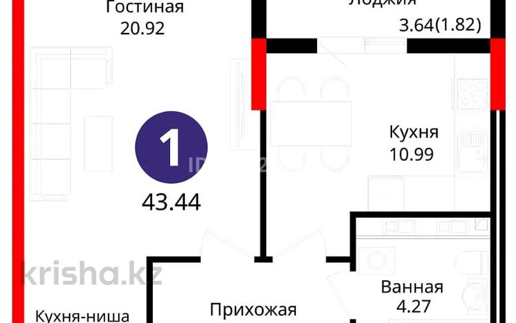 2-комнатная квартира · 43.44 м² · 7 этаж, Е-429 за 21.6 млн 〒 в Астане — фото 2
