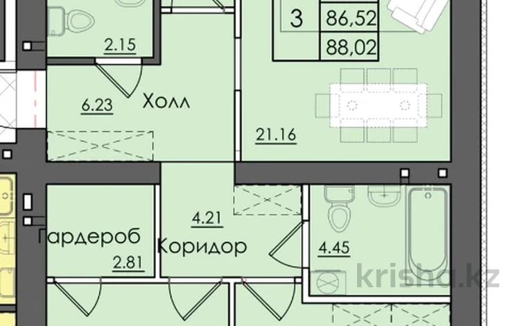 3-бөлмелі пәтер · 88.02 м² · 2/10 қабат, Микрорайон Береке 79, бағасы: ~ 42.2 млн ₸ в Костанае — фото 2