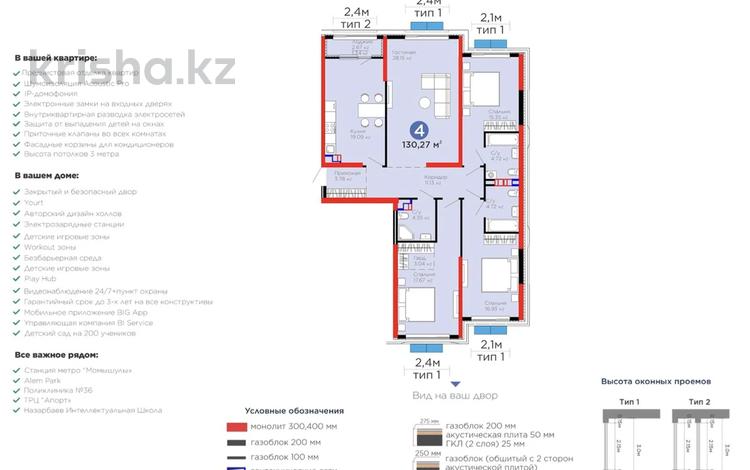 4-комнатная квартира · 130 м² · 5/9 этаж, мкр Акжар, Белжайлау — рассрочка с пв 20% до 25.12. с 15% за ~ 90.2 млн ₸ в Алматы, Наурызбайский р-н — фото 2