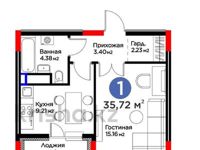 1-комнатная квартира · 36 м² · 8/9 этаж, Е 117 55 за 25.5 млн ₸ в Астане, Есильский р-н