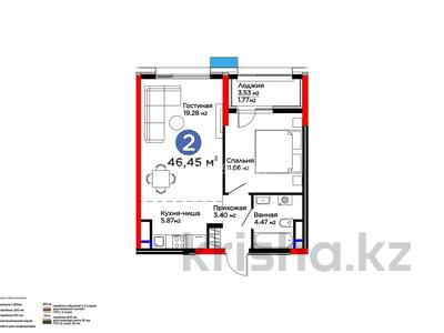2-комнатная квартира · 46.4 м² · 10/16 этаж, Е-899 7 за 44 млн ₸ в Астане, Нура р-н