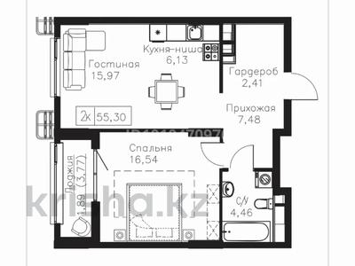 2-комнатная квартира · 55.3 м² · 4/9 этаж, Мангилик ел 63/1 — Район EXPO, напротив Республиканской мечети. за 33.5 млн 〒 в Астане, Есильский р-н