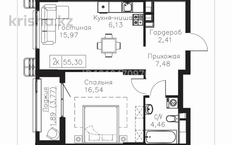 2-комнатная квартира · 55.3 м² · 4/9 этаж, Мангилик ел 63/1 — Район EXPO, напротив Республиканской мечети. за 33.5 млн 〒 в Астане, Есильский р-н — фото 3