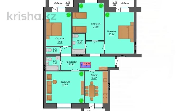 4-комнатная квартира, 145.55 м², 5/9 этаж, мкр. Батыс-2 за ~ 34.2 млн 〒 в Актобе, мкр. Батыс-2 — фото 2