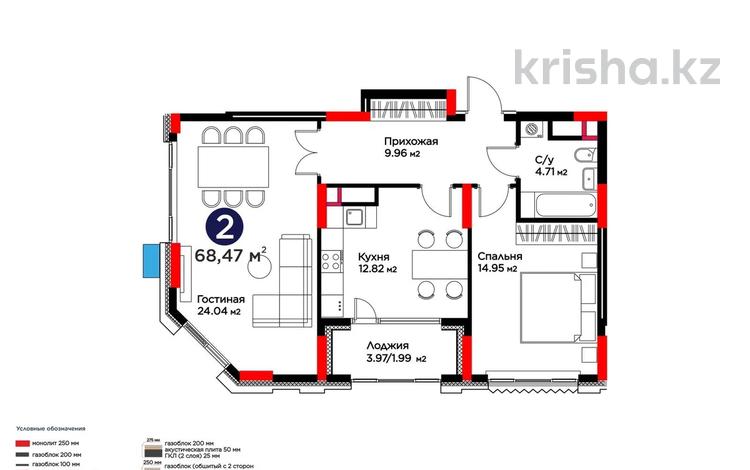 2-комнатная квартира · 68.47 м² · 4/16 этаж, Е-899 5/1а за 65 млн ₸ в Астане, Нура р-н — фото 7
