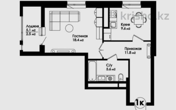 1-бөлмелі пәтер, 48 м², 4/18 қабат, Нажимеденова 7, бағасы: 19.5 млн 〒 в Астане, Алматы р-н — фото 2