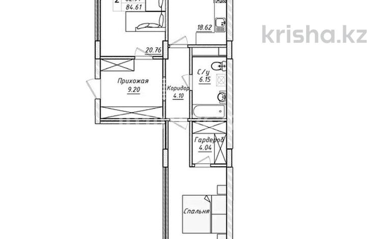 2-комнатная квартира · 84.67 м² · 6/11 этаж, Казыбек Би 21 за 38 млн ₸ в Астане, Есильский р-н — фото 2