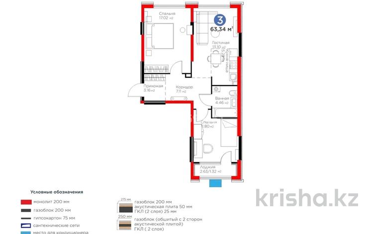 3-комнатная квартира · 64 м² · 1/6 этаж, Кайрат микрорайон 716/16 за 47 млн ₸ в Алматы, Турксибский р-н — фото 24