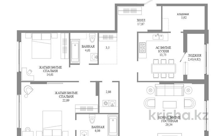 3-комнатная квартира · 122.82 м² · 4/12 этаж, А 32 2Б — БЕЗ КОМИССИИ / РАССРОЧКА / ИПОТЕКА / ОГРОМНЫЙ ВЫБОР за ~ 106.8 млн ₸ в Астане, Сарайшык р-н — фото 2