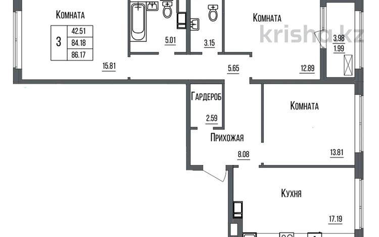 3-комнатная квартира · 87 м² · 4/9 этаж, Нурмагамбетова — Нажимеденов за 53 млн 〒 в Астане, Сарайшык р-н — фото 18