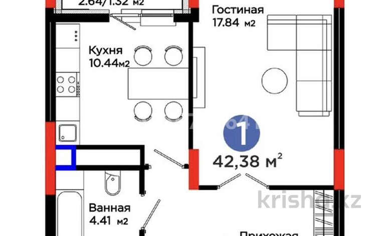 1-бөлмелі пәтер · 42.38 м² · 10/12 қабат, Рысқұлов 18/1, бағасы: 32 млн ₸ в Астане, Есильский р-н — фото 2
