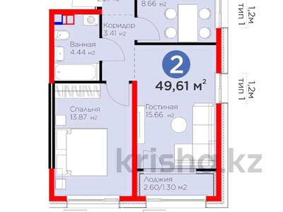 2-бөлмелі пәтер · 49.61 м² · 3/6 қабат, Ғажайып ш/а., ​Гажайып микрорайон 11/19, бағасы: 37.5 млн ₸ в Алматы, Алатауский р-н