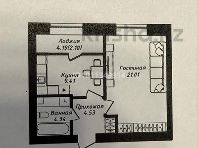 1-комнатная квартира · 41.39 м² · 5/12 этаж, Е16,Е24,Е45 6г за 25 млн ₸ в Астане, Нура р-н