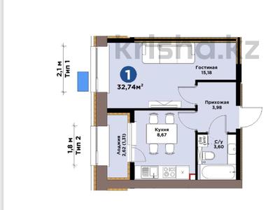 1-бөлмелі пәтер · 33 м² · 2/9 қабат, Е 101 4 с ремонтом!, бағасы: 27.8 млн ₸ в Астане, Нура р-н