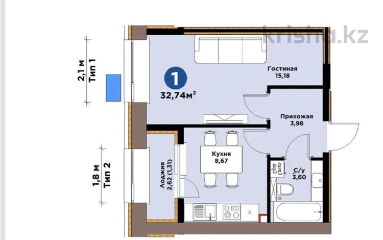 1-комнатная квартира · 33 м² · 2/9 этаж, Е 101 4 с ремонтом! за 27.8 млн ₸ в Астане, Нура р-н — фото 2