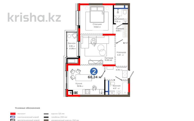 2-бөлмелі пәтер · 70 м² · 3/6 қабат, мкр Северо-Запад, Толеметова — 15% скидка, бағасы: ~ 61.4 млн ₸ в Шымкенте, Абайский р-н — фото 2