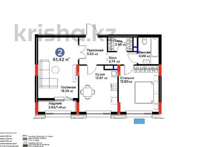 2-бөлмелі пәтер · 61.42 м² · 9/9 қабат, Проспект Туран 57/6, бағасы: 47.5 млн ₸ в Астане, Нура р-н