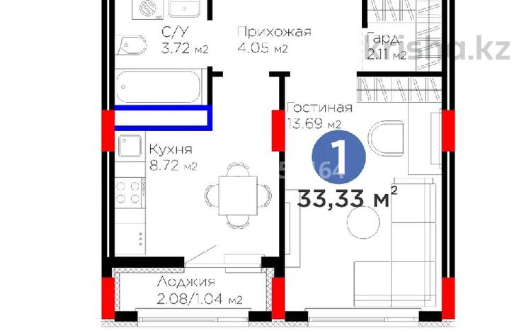 1-комнатная квартира · 33.33 м² · 6/9 этаж, Е 908 23 за 19.6 млн 〒 в Астане, Нура р-н — фото 2