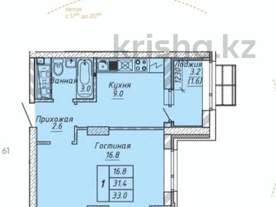 1-комнатная квартира · 37.5 м² · 12/16 этаж, Шаймерденова 4/3 за 18.5 млн ₸ в Астане, Алматы р-н