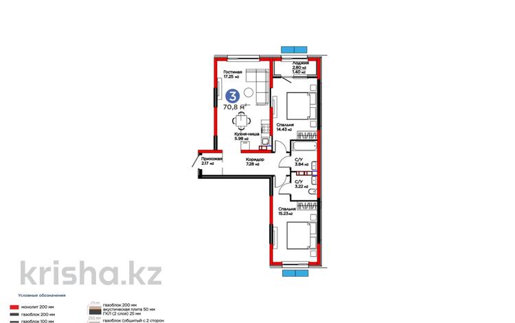 3-комнатная квартира · 71 м² · 3/6 этаж, Тараз 8/1 за 45.5 млн ₸ в Алматы — фото 2
