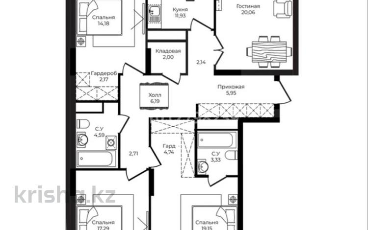 4-бөлмелі пәтер · 118.12 м² · 3/12 қабат, Анет Баба 4, бағасы: 105 млн ₸ в Астане, Нура р-н — фото 2