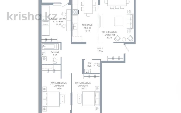 4-комнатная квартира · 118.65 м² · 7/12 этаж, По ул. Ханов Керея и Жанибека — Без комисии за ~ 85.4 млн ₸ в Астане, Есильский р-н — фото 2