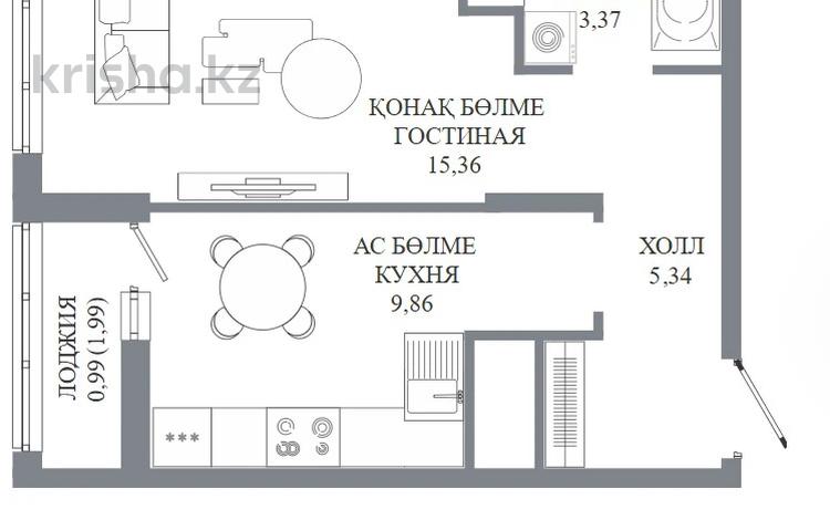 1-бөлмелі пәтер · 36.69 м² · 5/12 қабат, Пересечение ул. Калдаякова и ул. Жургенова 4 — БЕЗ КОМИССИИ, бағасы: ~ 21.1 млн ₸ в Астане, Сарайшык р-н — фото 2