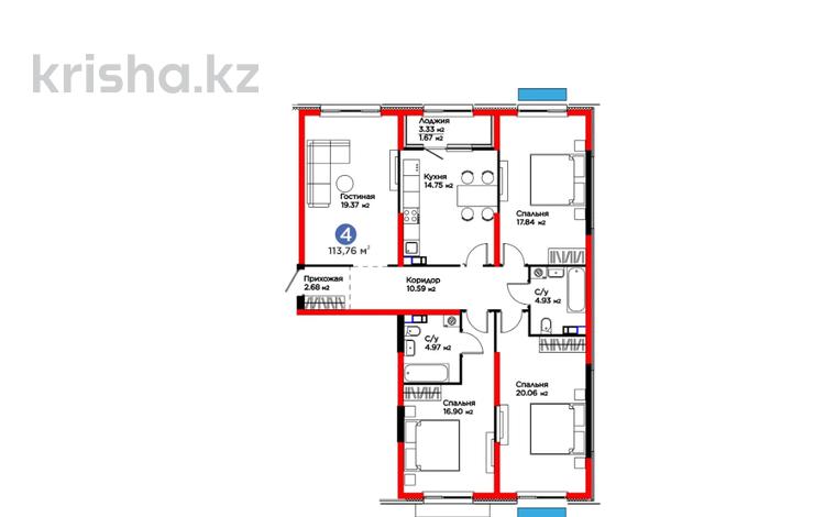 4-бөлмелі пәтер · 113.76 м² · 5/6 қабат, Тараз 8/1 — 65 656 000 ЦЕНА СО СКИДКОЙ, бағасы: ~ 82.1 млн ₸ в Алматы, Турксибский р-н — фото 2