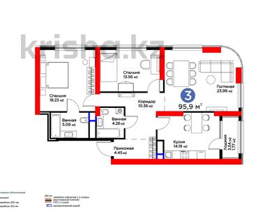 3-комнатная квартира, 95.9 м², 3/25 этаж, Кунаева за ~ 82.7 млн 〒 в Шымкенте, Аль-Фарабийский р-н