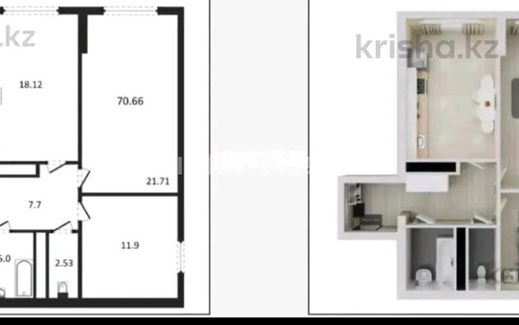 3-бөлмелі пәтер · 70 м² · 1/12 қабат, мкр Акбулак, Момышулы 100, бағасы: 38 млн ₸ в Алматы, Алатауский р-н — фото 2