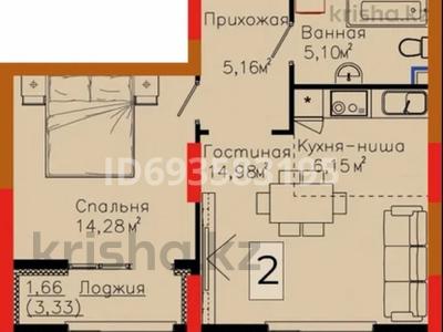 2-комнатная квартира, 46 м², 4/16 этаж, Аскара Токпанова 18 за 25 млн 〒 в Астане, Алматы р-н