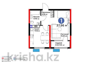 1-бөлмелі пәтер · 37.96 м² · 5/12 қабат, Туркия 3/1 — Туркия улица, бағасы: 22 млн ₸ в Шымкенте, Абайский р-н