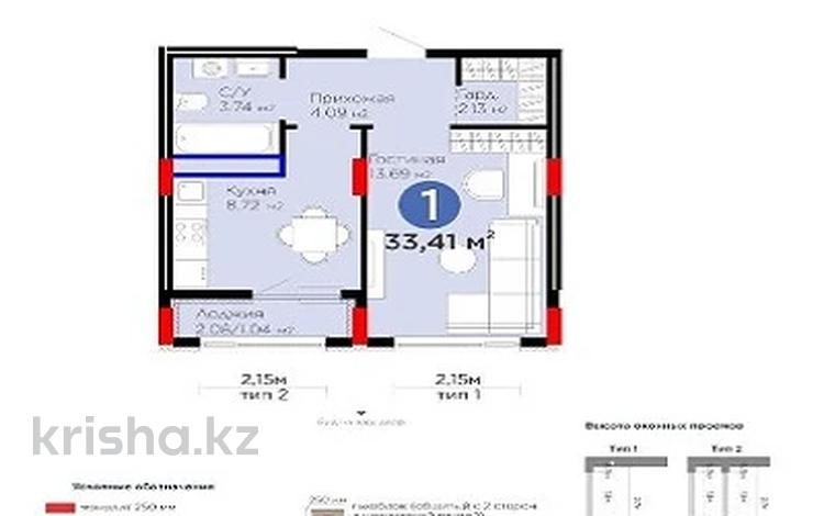 1-комнатная квартира · 33.41 м² · 9/9 этаж, Е 908 23 — Срочная продажа!!! за 20 млн ₸ в Астане, Нура р-н — фото 3