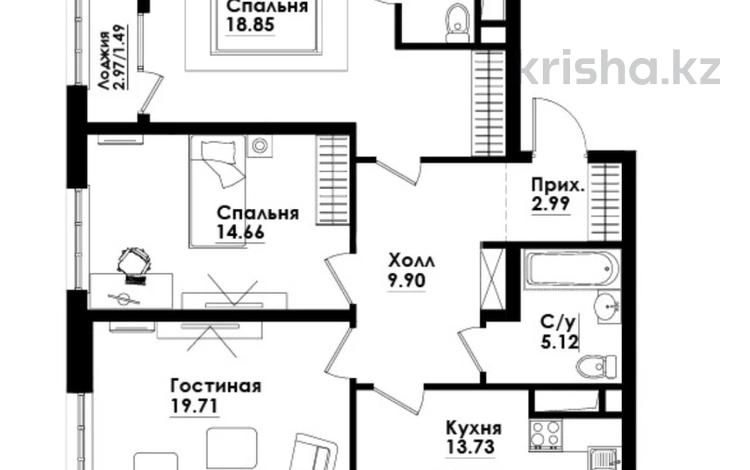 3-комнатная квартира · 90.3 м² · 6/9 этаж, Жандосова — Cулейменова за 85 млн ₸ в Алматы, Ауэзовский р-н — фото 2