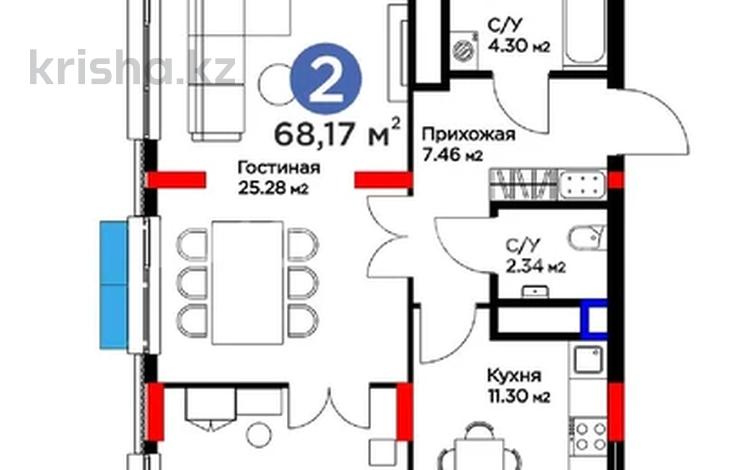 2-бөлмелі пәтер · 68.17 м² · 6/9 қабат, Абулхайр-хана 69/5, бағасы: 33 млн ₸ в Атырау — фото 2