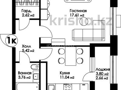 1-бөлмелі пәтер · 43.11 м² · 8/9 қабат, Нажимеденова 29, бағасы: ~ 21.6 млн ₸ в Астане