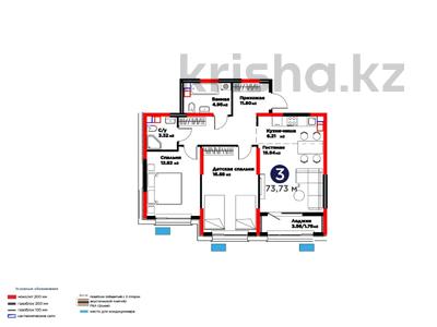 3-комнатная квартира · 74 м², вдоль пр. Байдибек би за 36.8 млн ₸ в Шымкенте, Абайский р-н