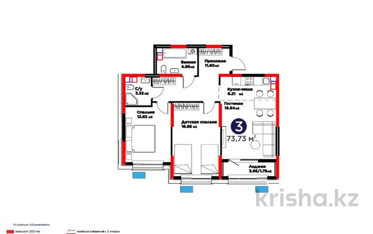 3-комнатная квартира · 74 м², вдоль пр. Байдибек би за 36.8 млн ₸ в Шымкенте, Абайский р-н — фото 7